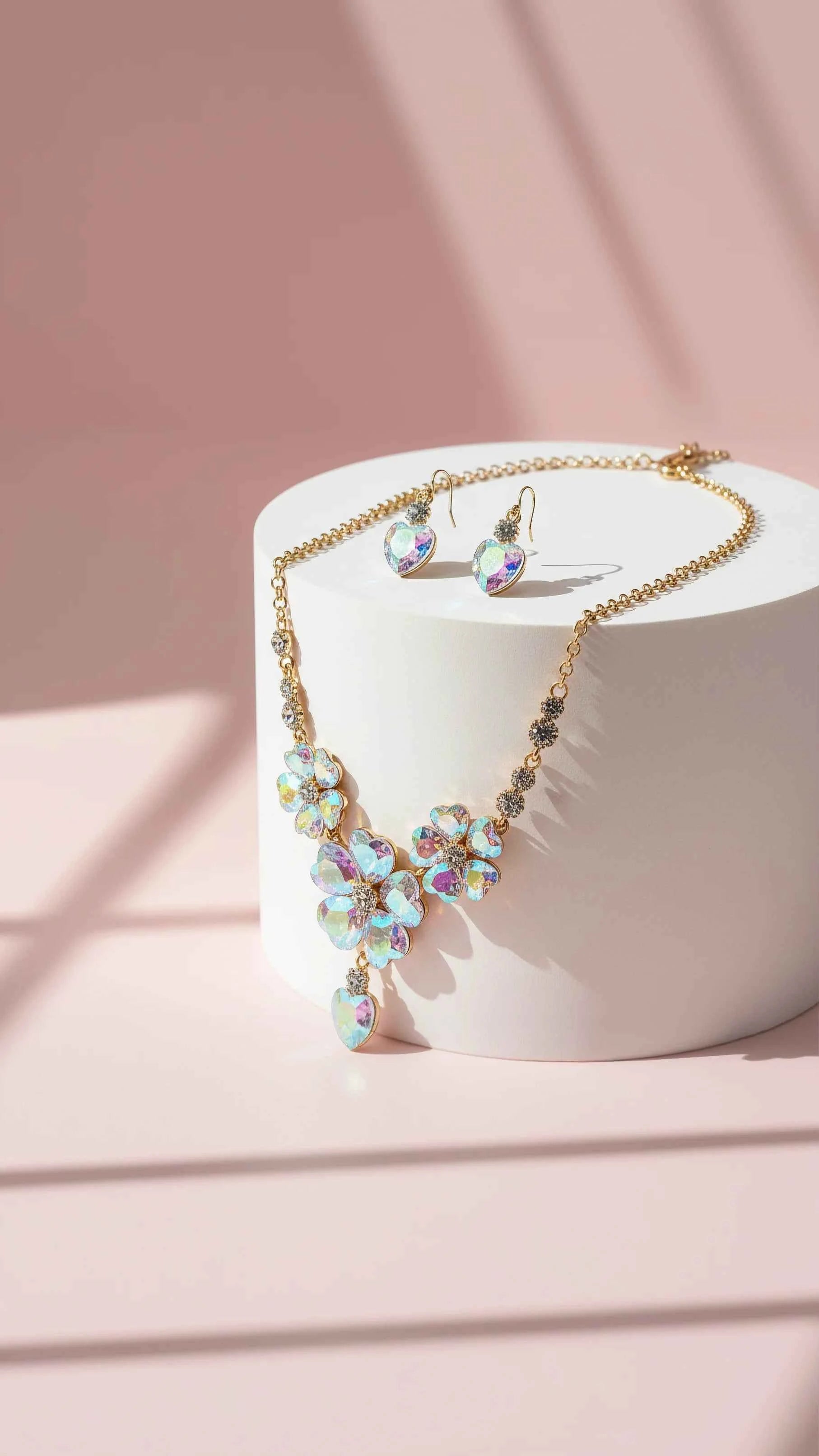Flower Cluster Crystal Necklace & Earrings Set