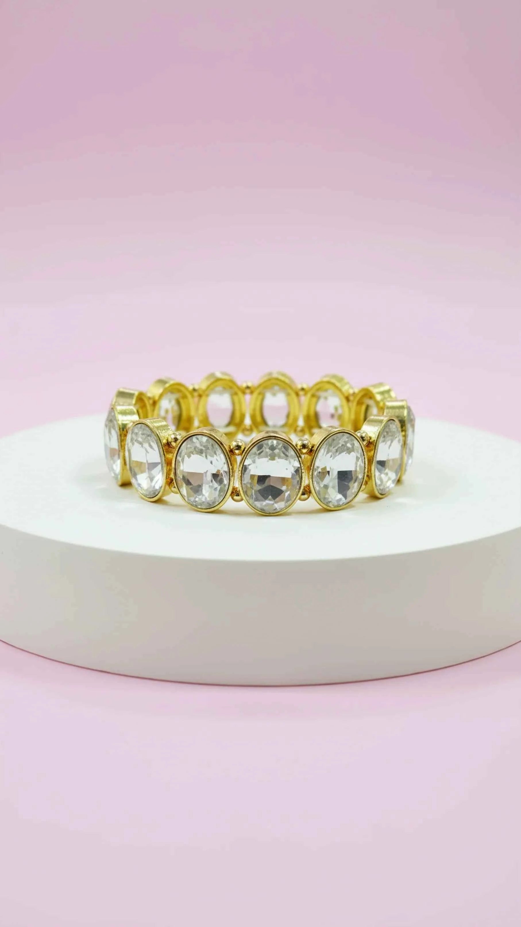 Oval Clear Crystal Gold Bracelet