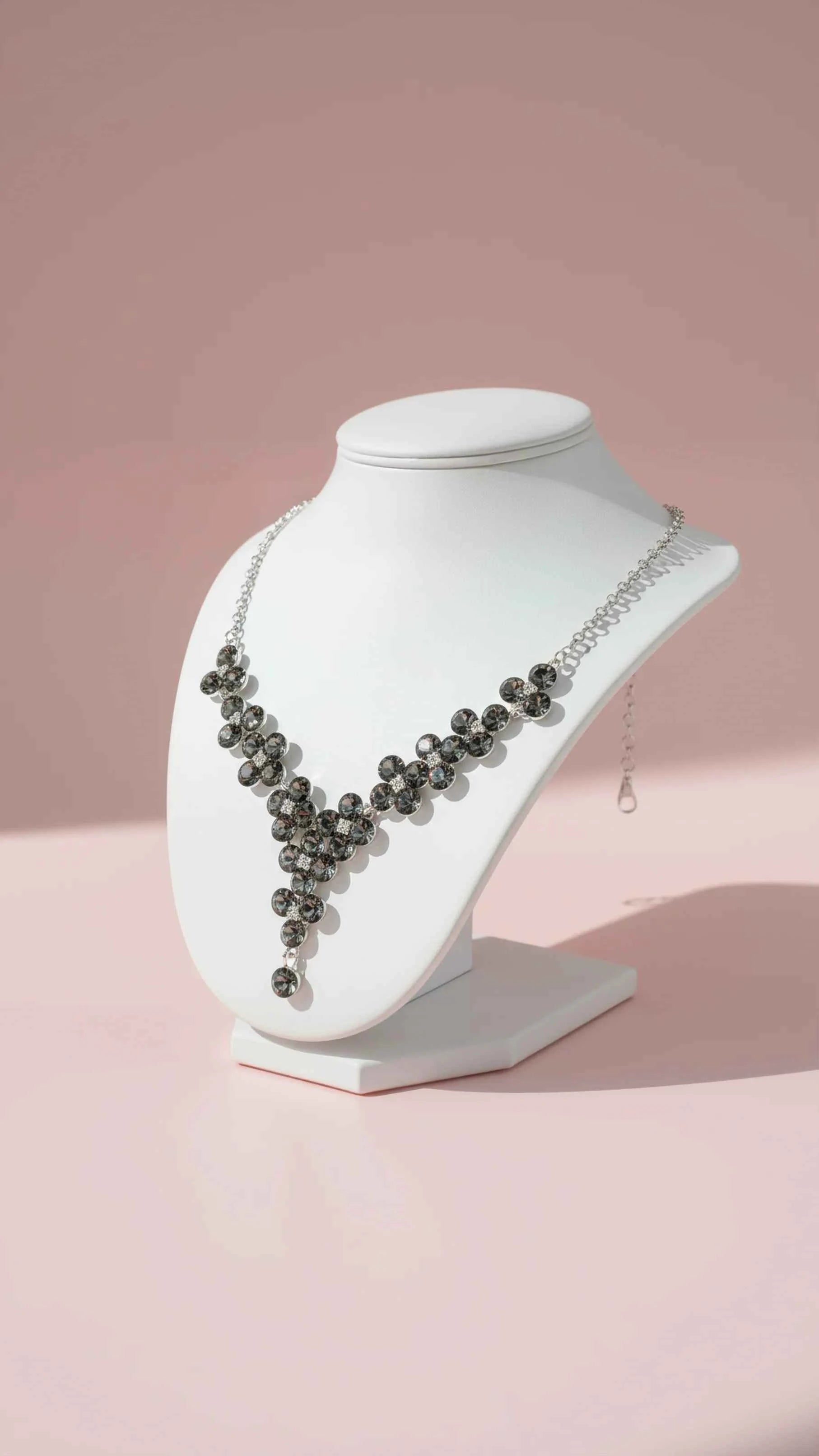 Black Flower Cluster Crystal Necklace & Earrings Set