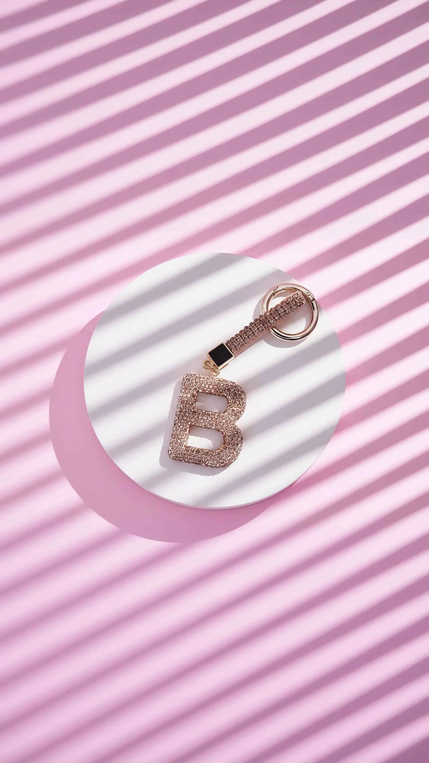 Initial Letter Rose Gold Crystal Key Ring & Bag Charm