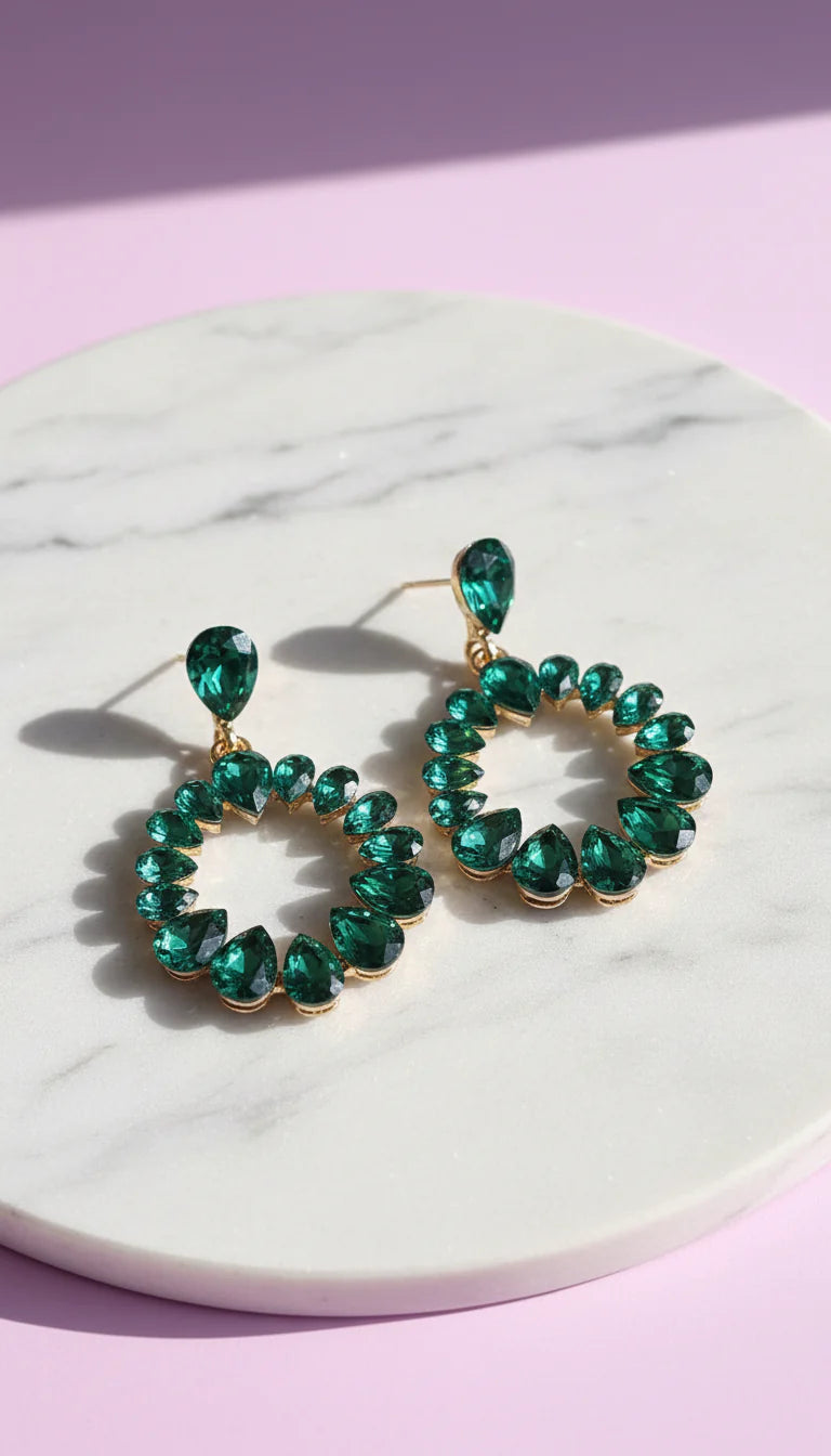 Round Hoop Crystal Drop & Dangle Earrings