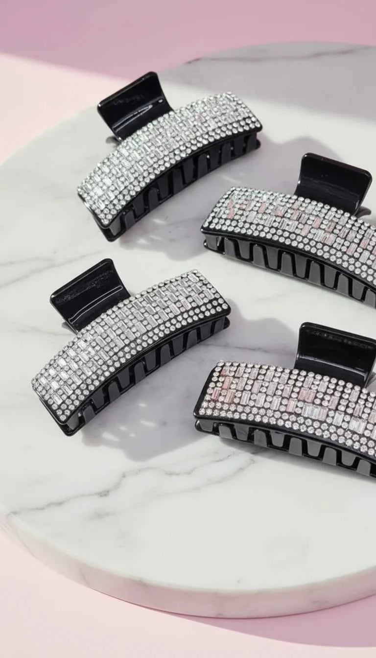 Mirrored Crystal Oblong Hair Clamps Pack of 12