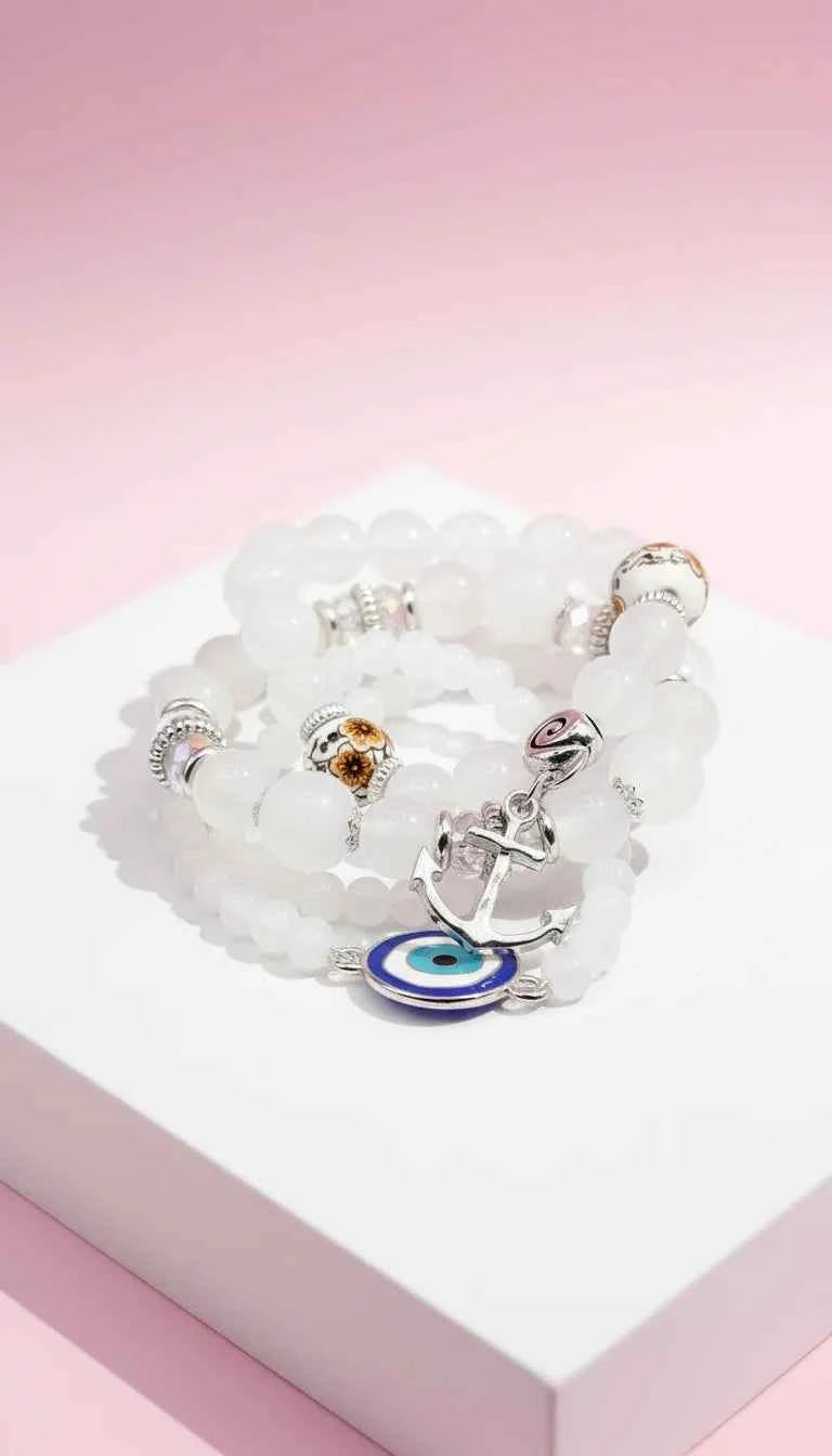 Anchor Charm Ceramic Beaded Bracelet Set