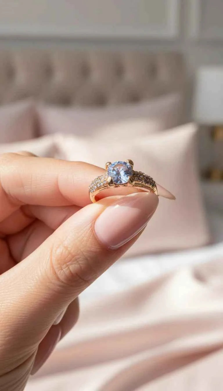 Box Set Of 12 Gold Round Cut Crystal Rings