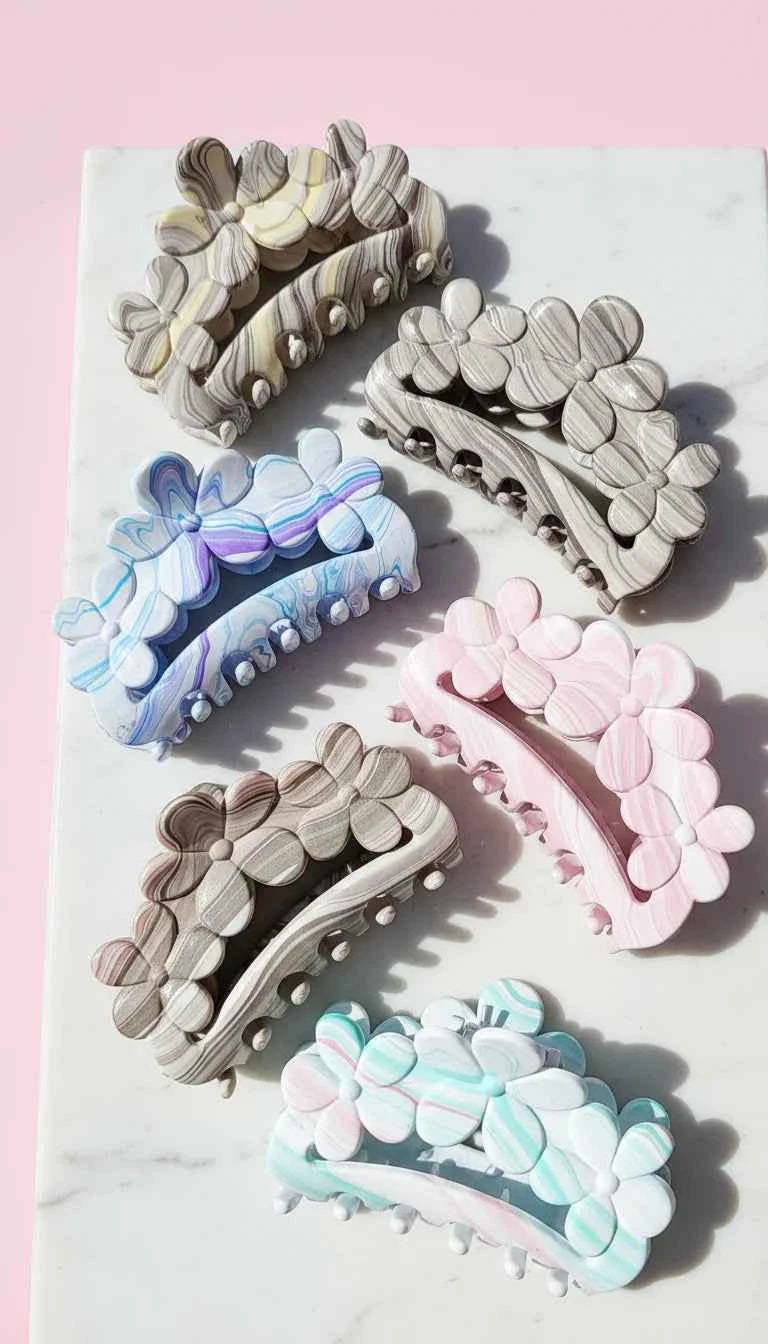 Pastel Flower Hair Clamps Pack of 12