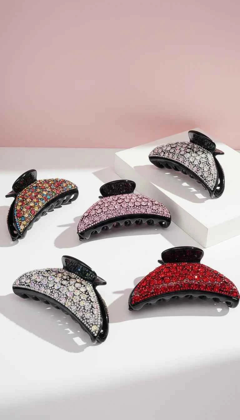 Curved Crystal Hair Clamps Pack of 12