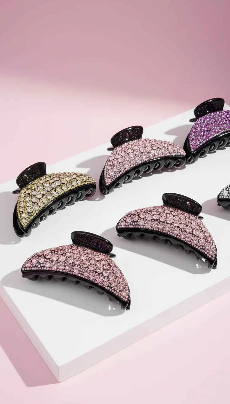 Curved Crystal Hair Clamps Pack of 12