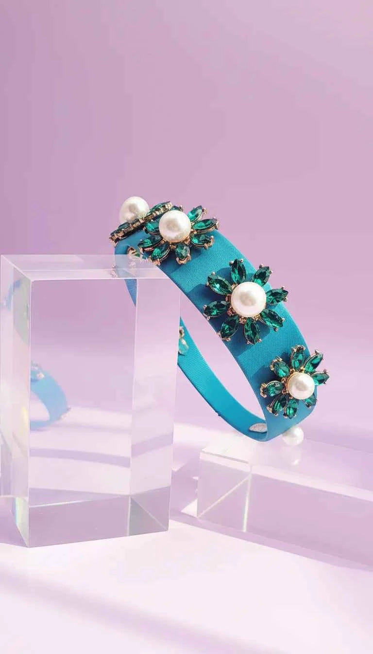 Women’s Jeweled Flower Statement Headband & Hair Band