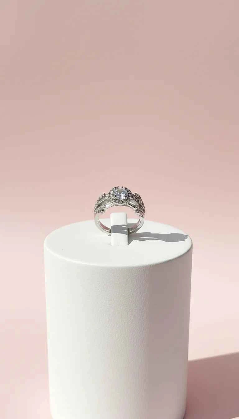 Silver Solitaire Crystal Ring Silver Box set of 12