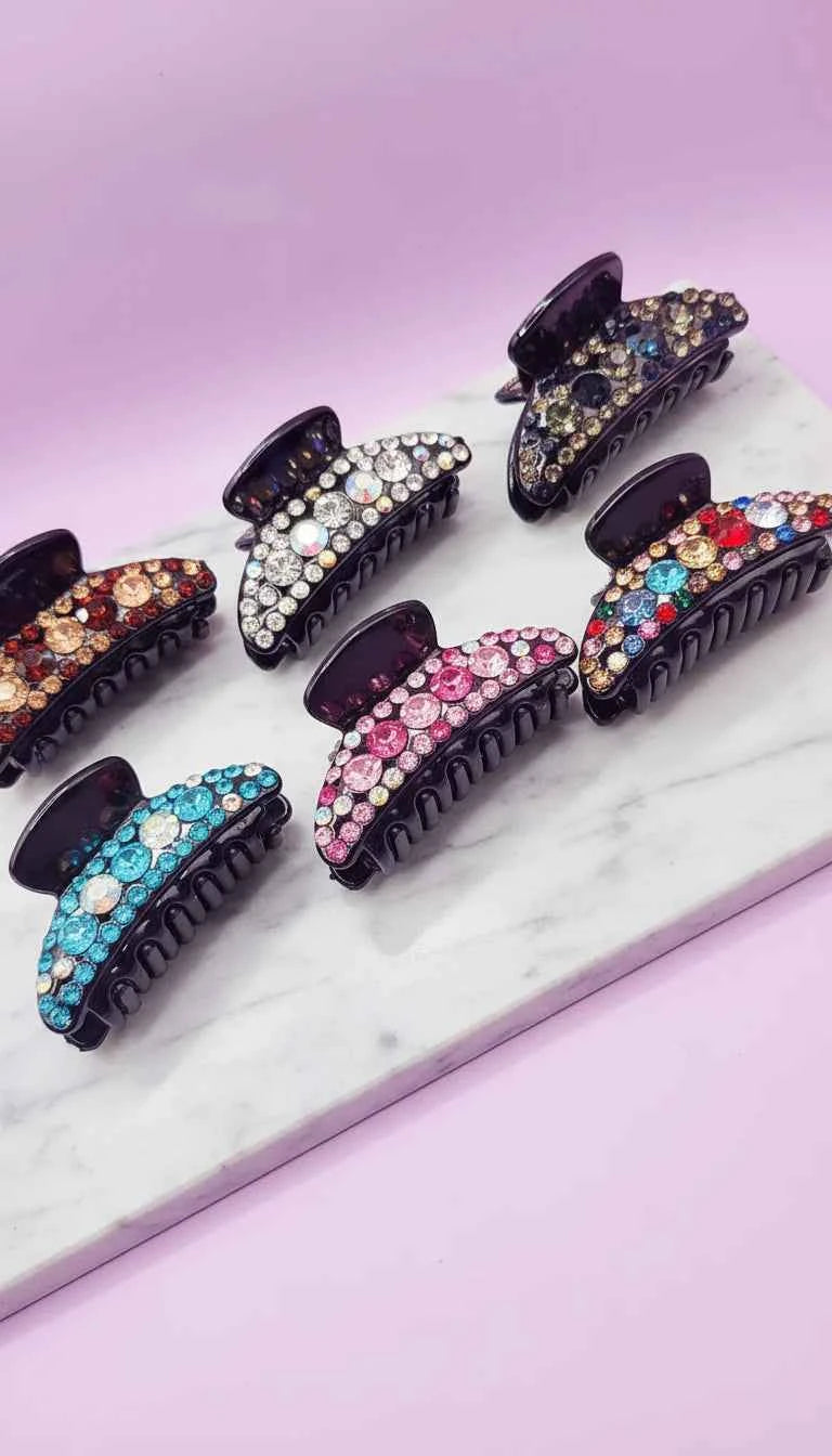 Mini Crystal Hair Clamps Pack of 12