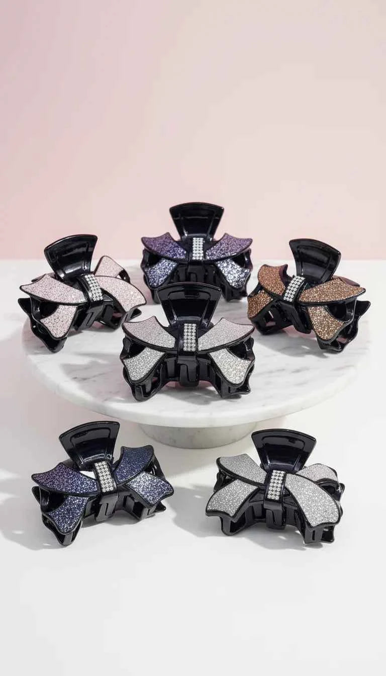 Crystal Bow Hair Clamps Pack of 12