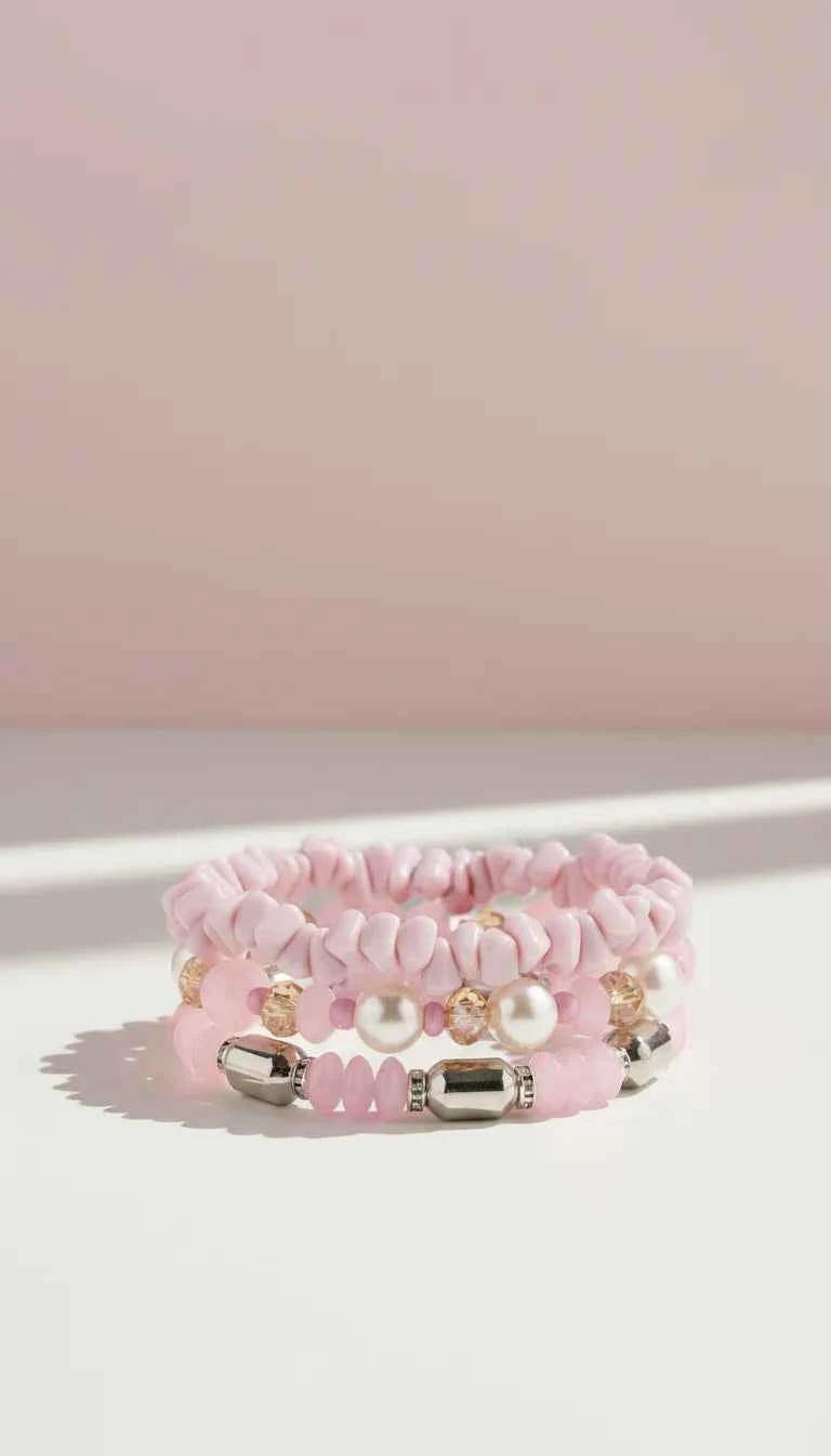 Silver Pearl Ceramic Beaded Bracelet Set