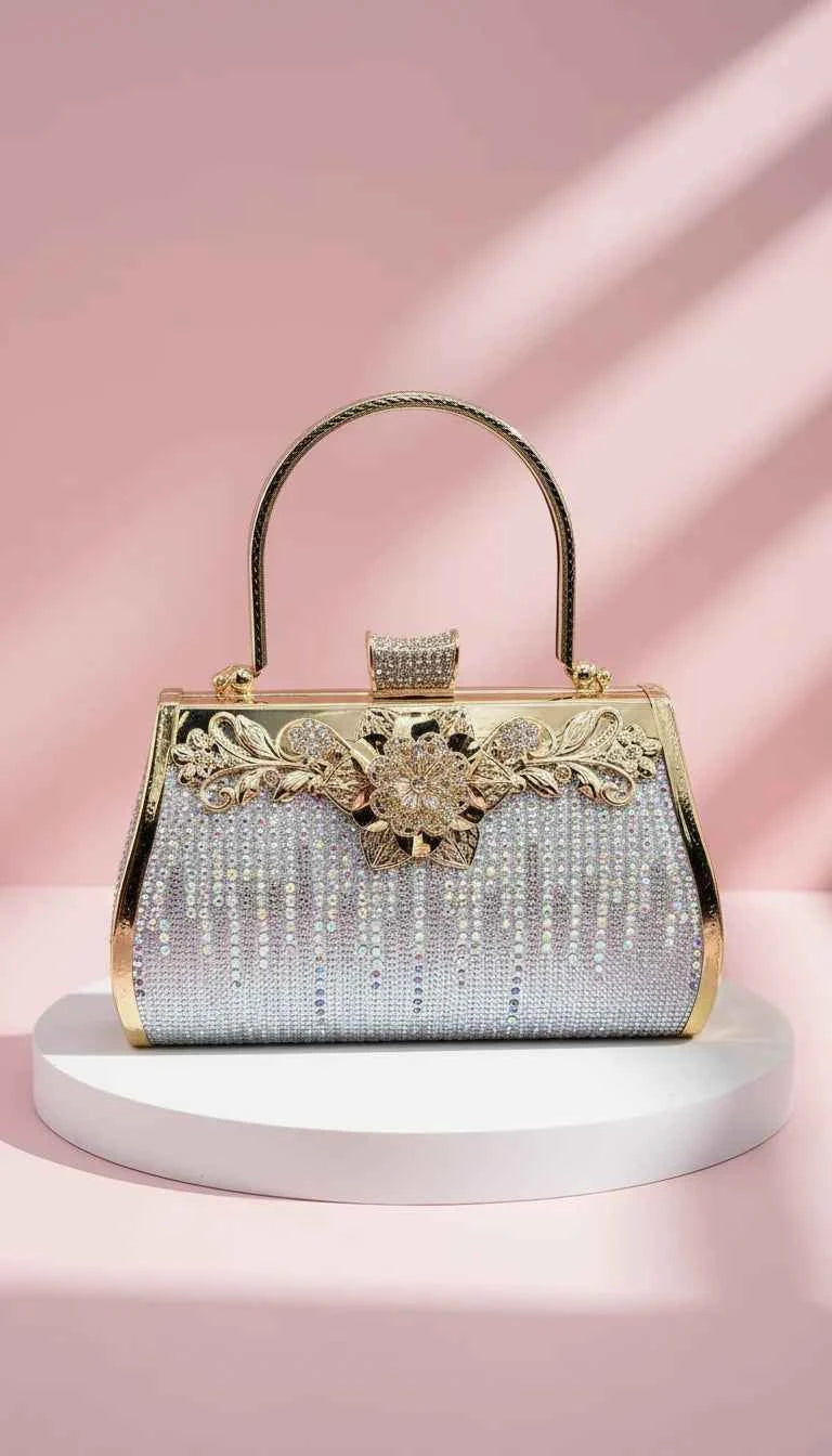 Iridescent Floral Decor Crystal Clutch bag