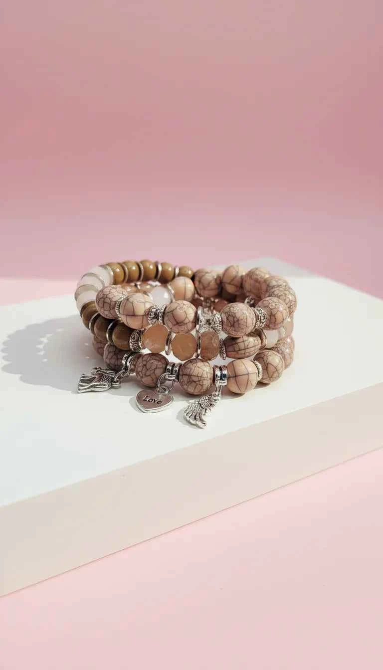 Elephant Love Charm Ceramic Beaded Bracelet Set
