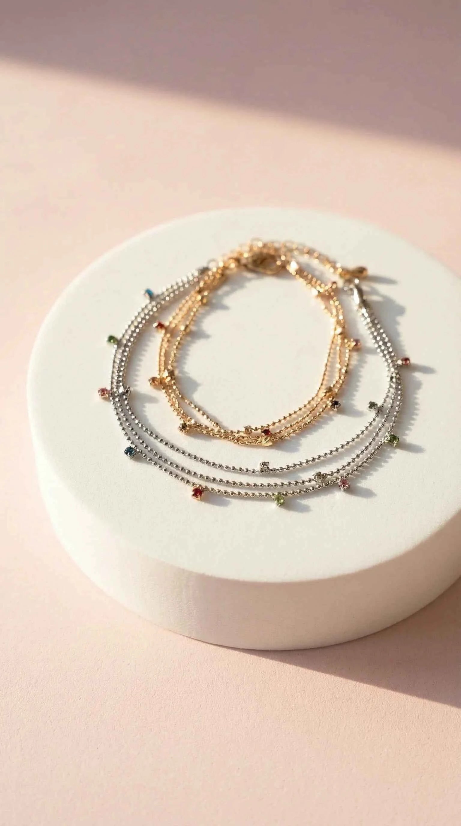 Rainbow Gem Layered Crystal Anklet