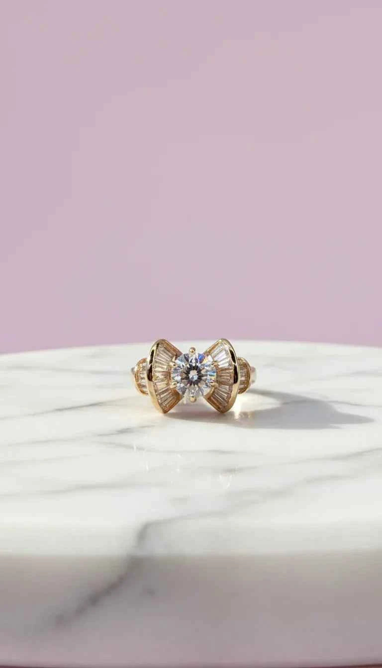 Box set of 12 Gold Bow Crystal Statement Rings