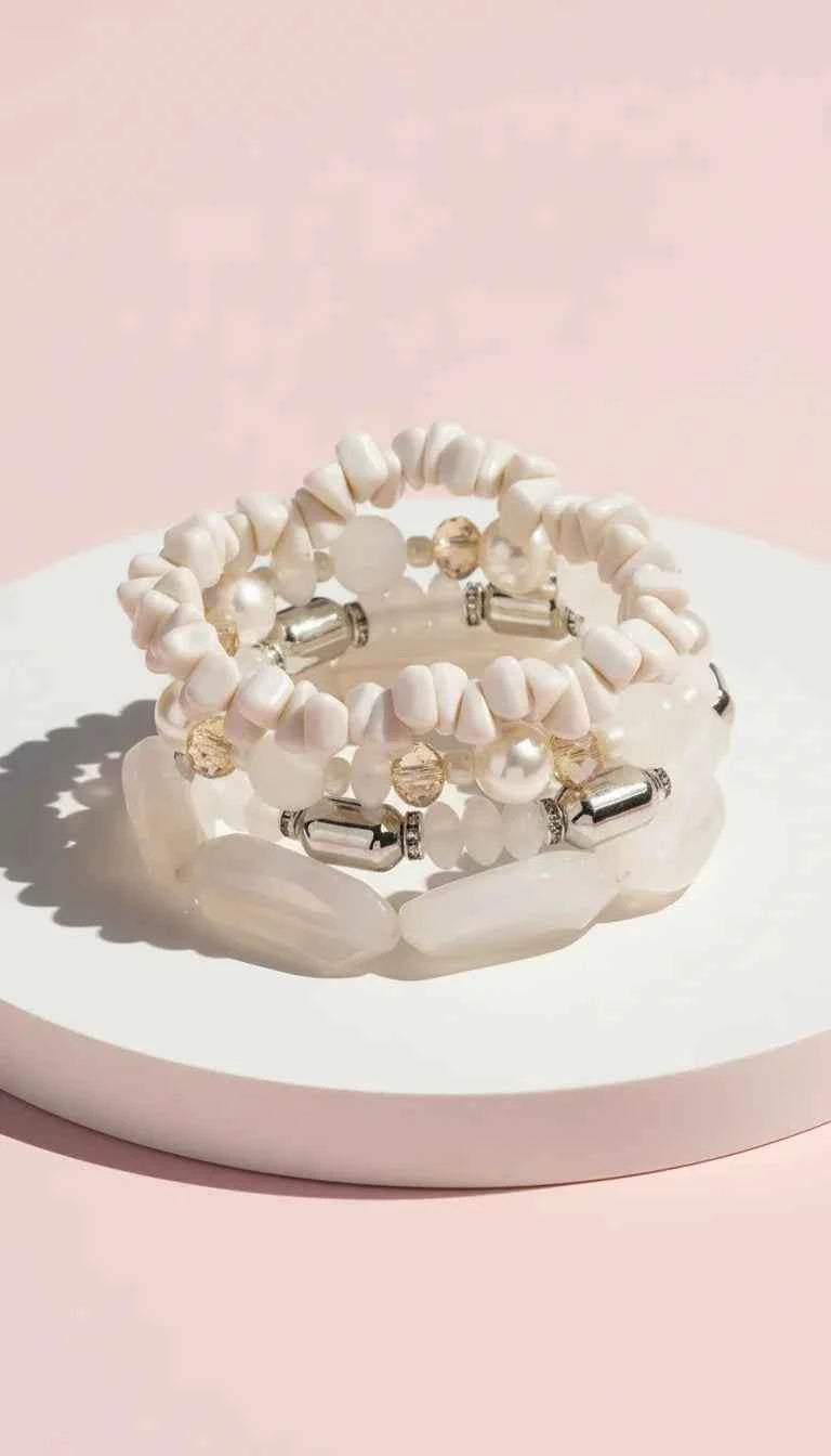 Pearl Charm Ceramic Beaded Bracelet Set