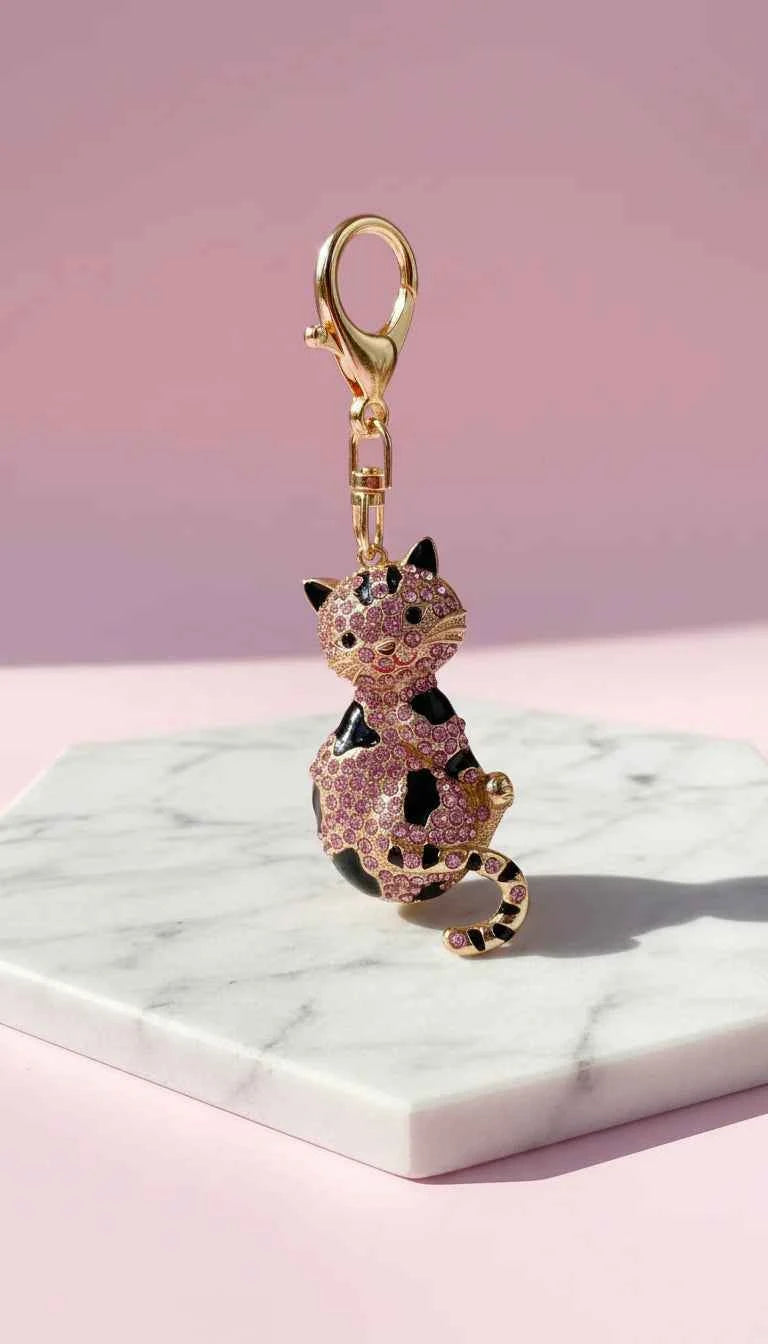 Sitting Cat Crystal Key Ring