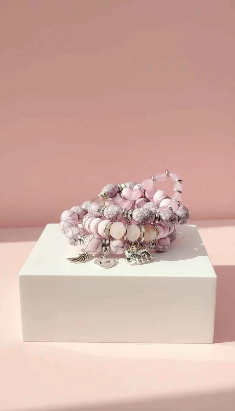 Elephant Love Charm Ceramic Beaded Bracelet Set