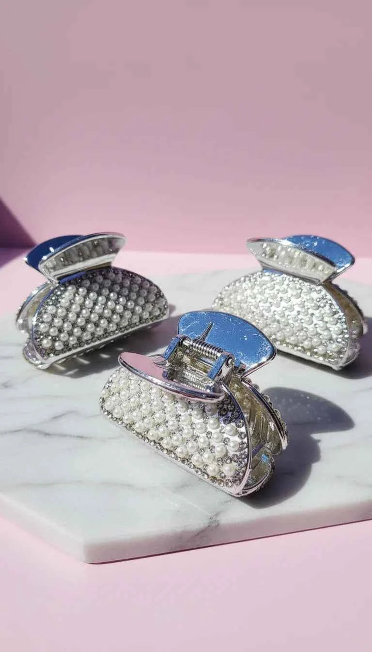 Crystal & Pearl Hair Clamps Pack of 12