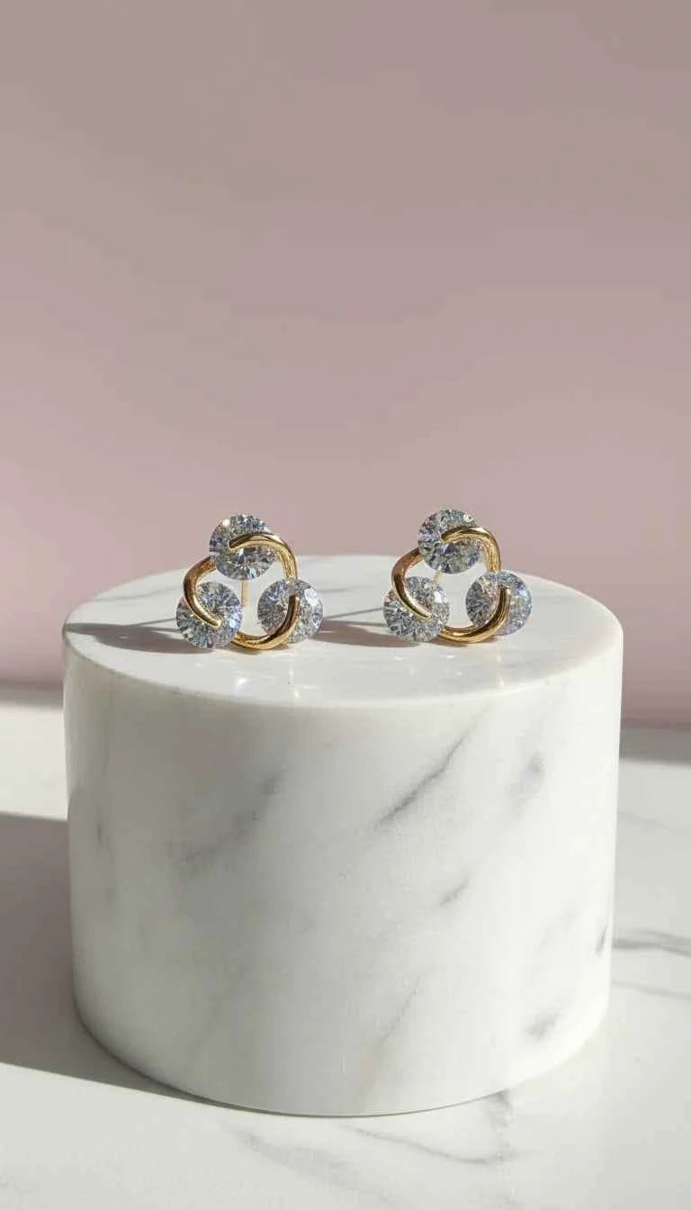 Tri Circular Crystal Stud Earrings