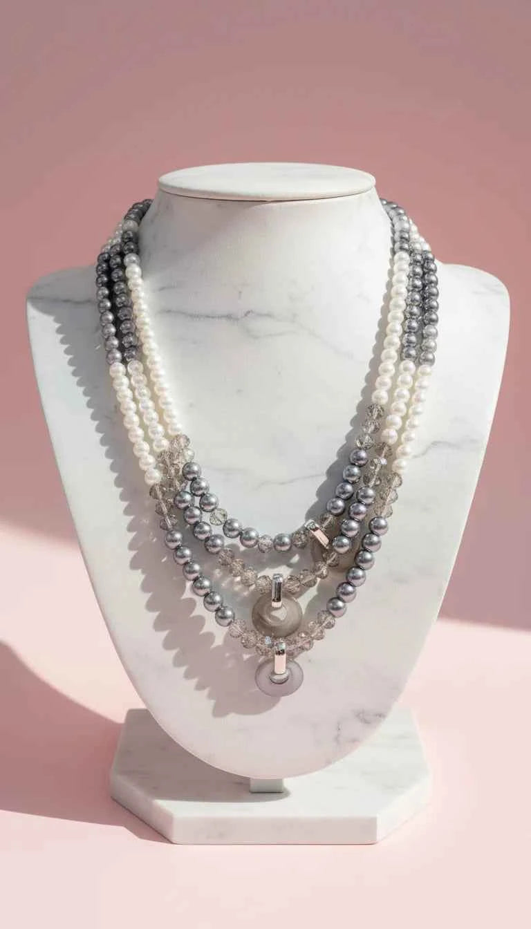 Pearl Multi Layerered Necklace & Earrings Set
