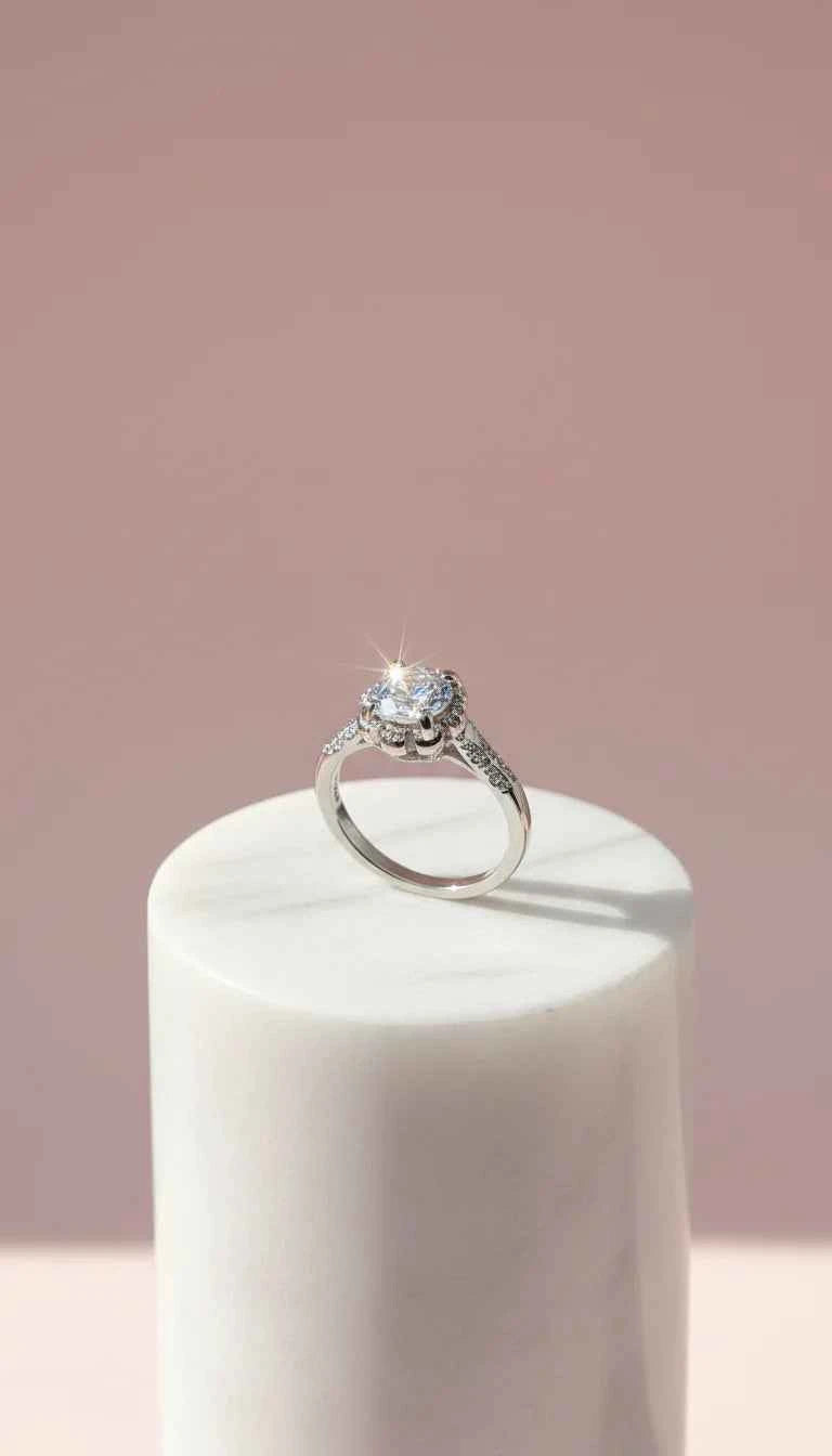 Silver Solitaire Round Cut Crystal Ring Silver Box set of 12