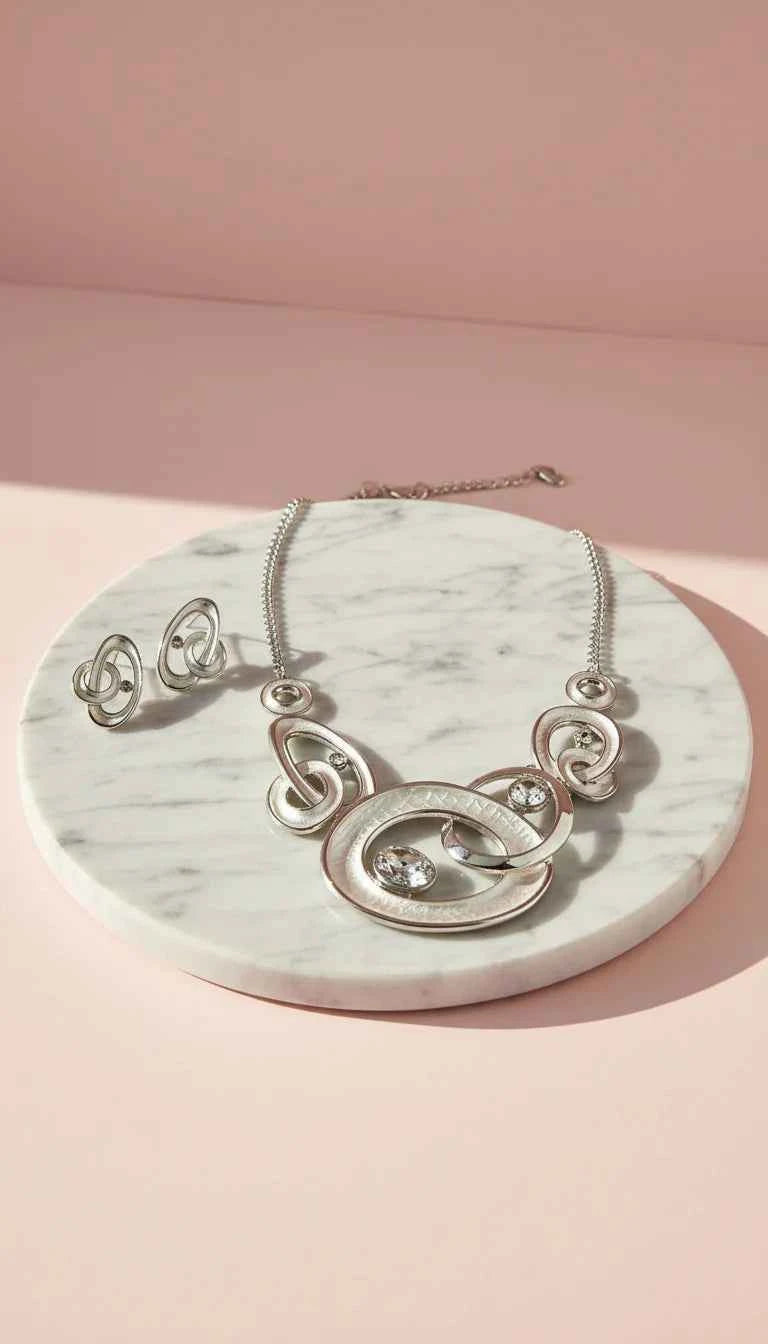 Abstract Oval Crystal Necklace & Earrings Set