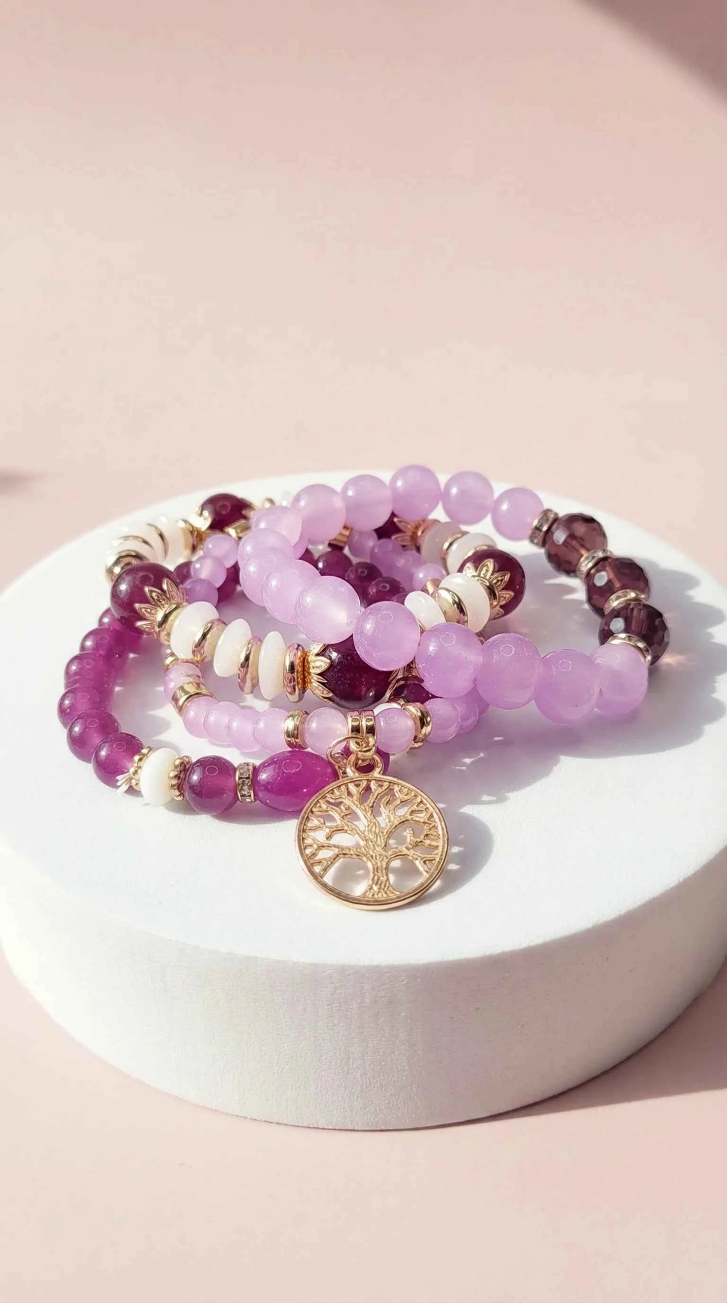 Tree Charm Ceramic Beaded Bracelet Set