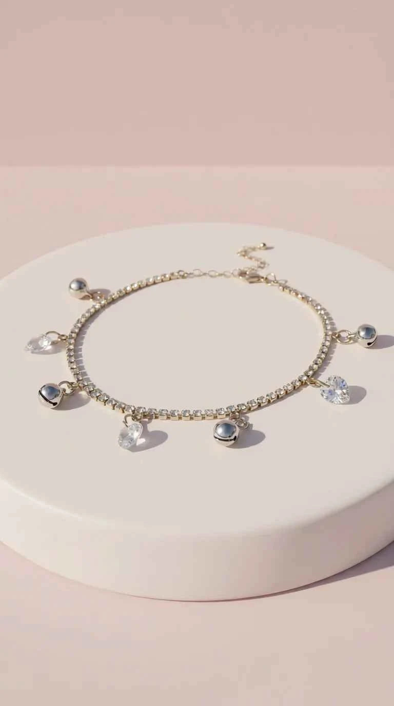 Crystal Bell Charm Tennis Anklet