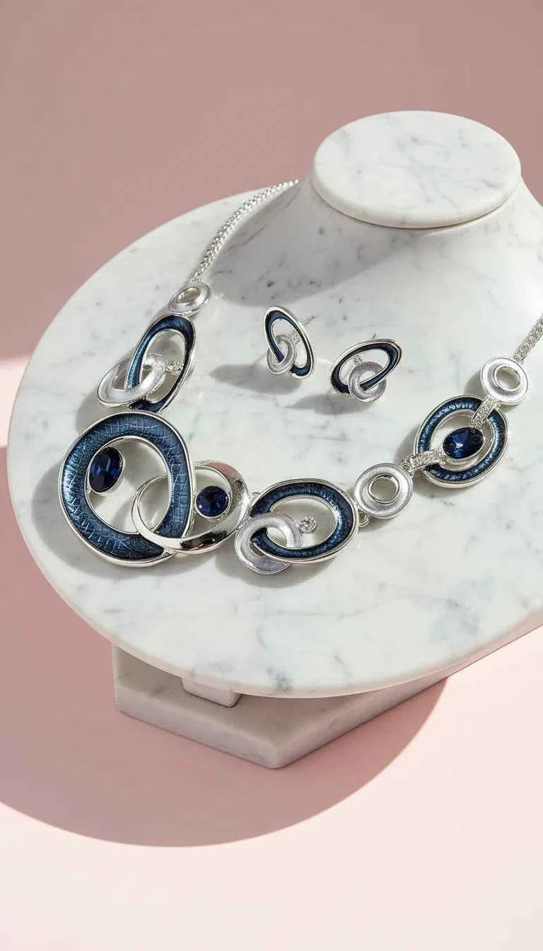 Abstract Oval Crystal Necklace & Earrings Set