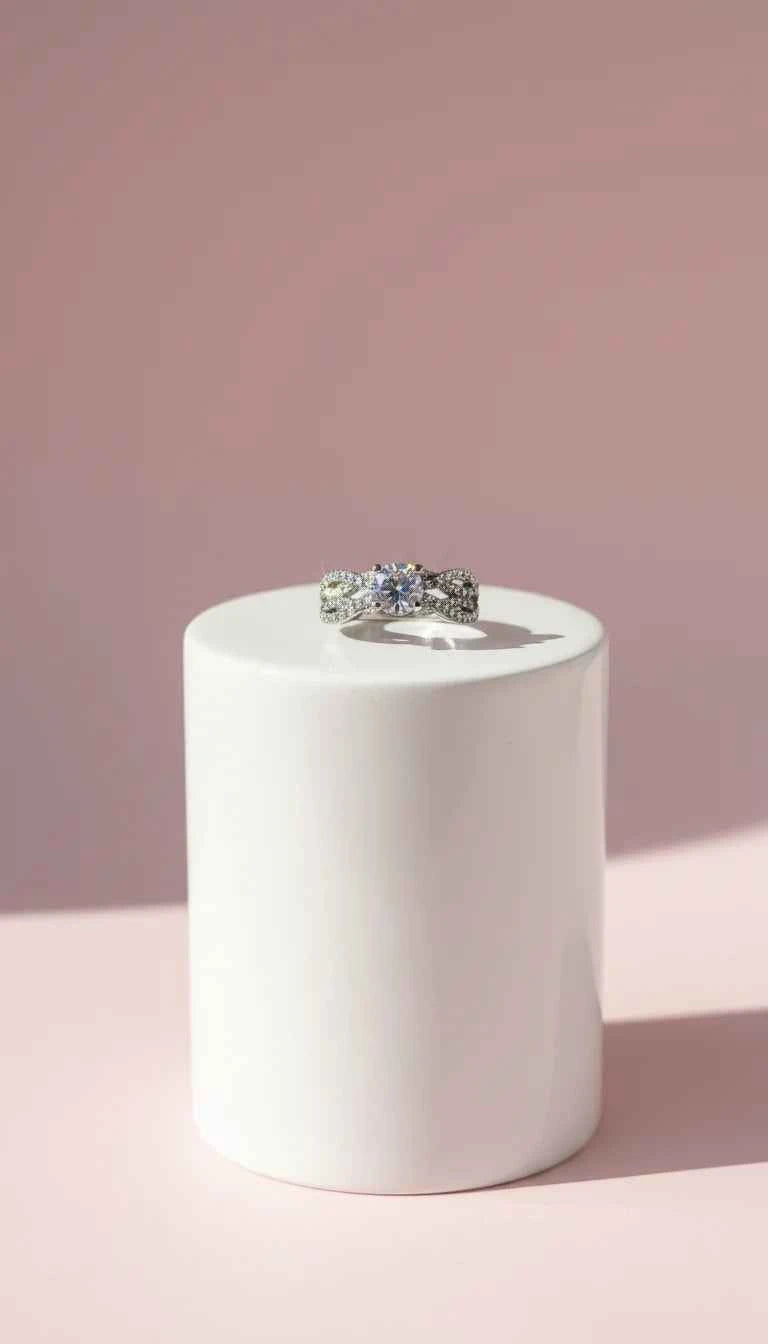 Wavey Band Solitaire Crystal Ring Silver Box set of 12