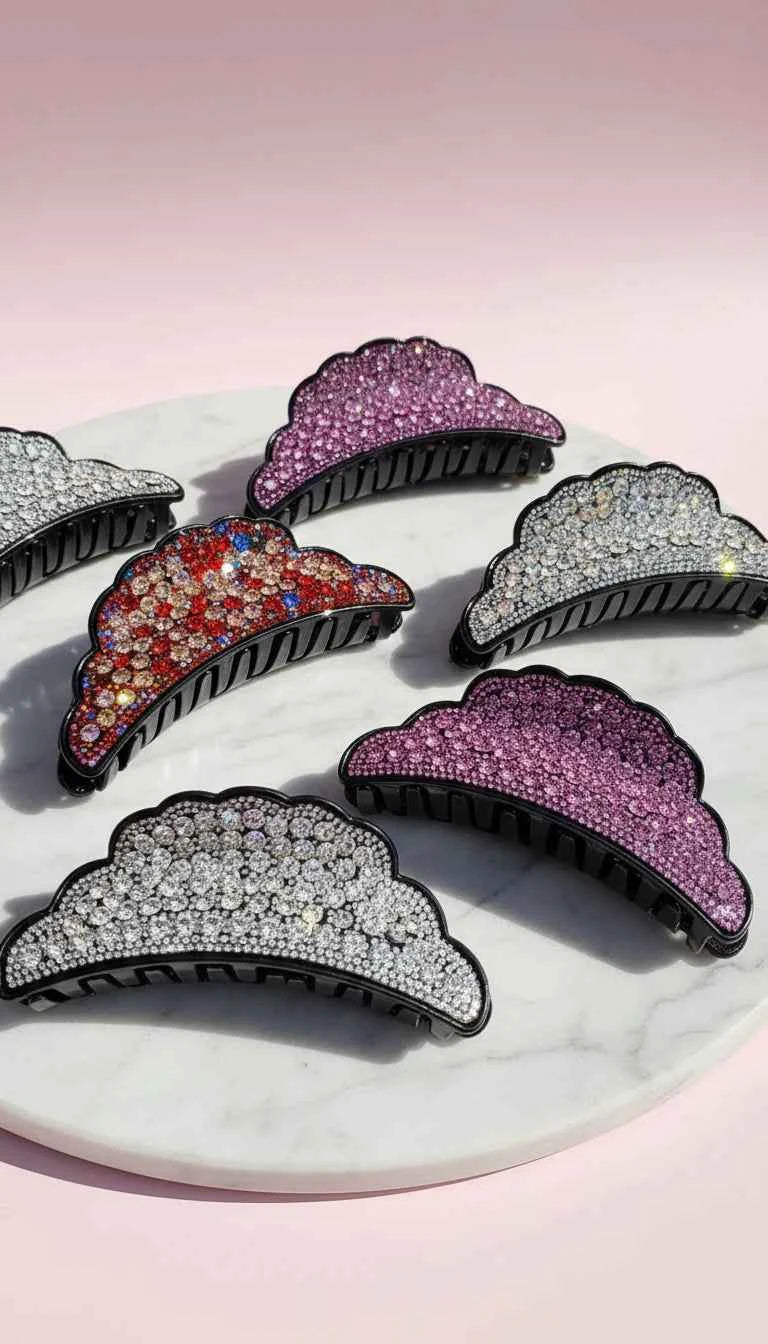 Wavey Maxi Crystal Hair Clamps Pack of 12
