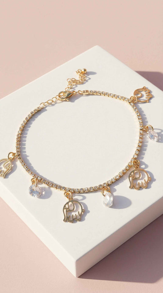 Elephant Crystal Chain Link Anklet
