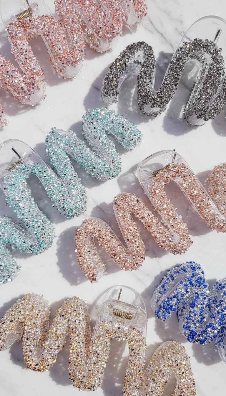 Wavey Rhinestone Sparkly Hair Clamps Pack of 12