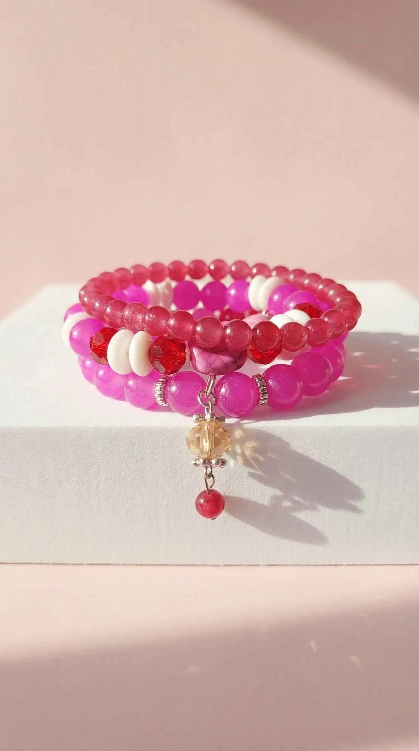 Crystal Charm Ceramic Beaded Bracelet Set