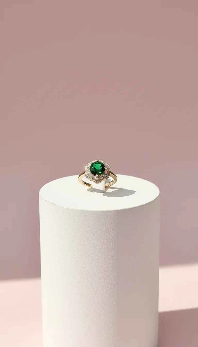 Green Flower Crystal Ring Gold Box set of 12