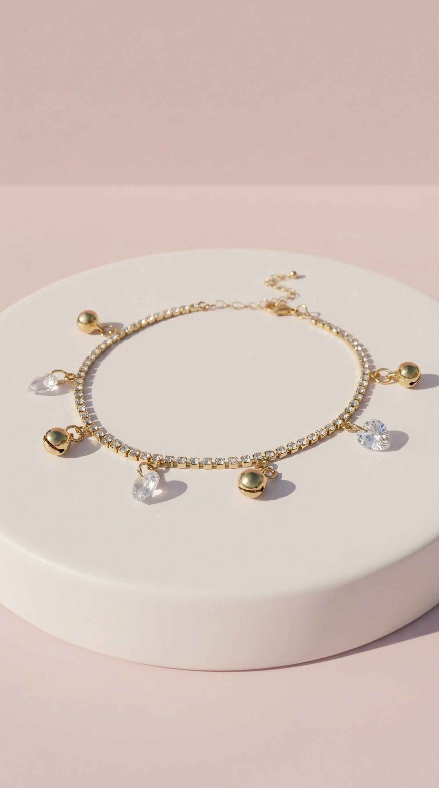 Crystal Bell Charm Tennis Anklet