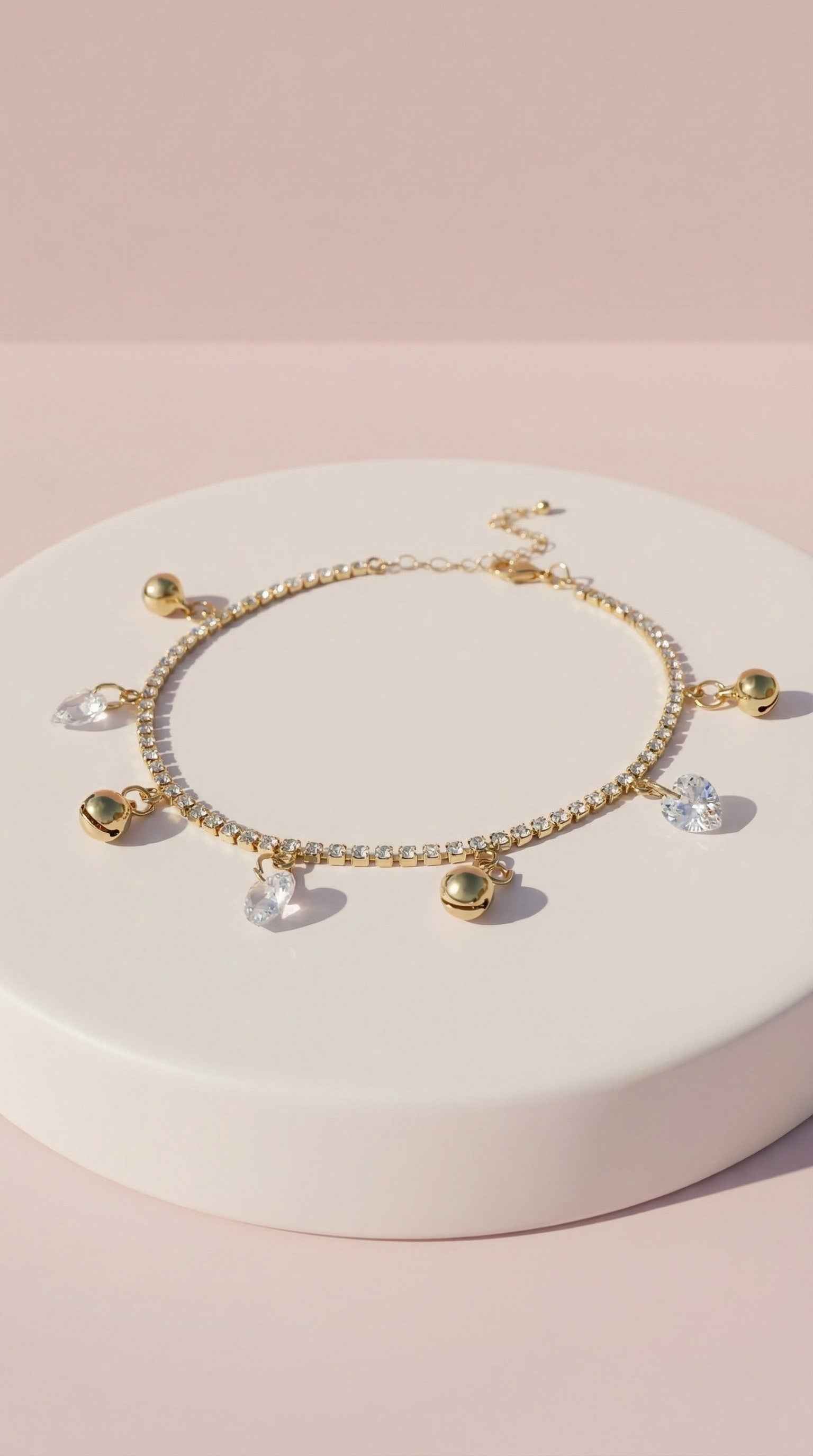 Crystal Bell Charm Tennis Anklet