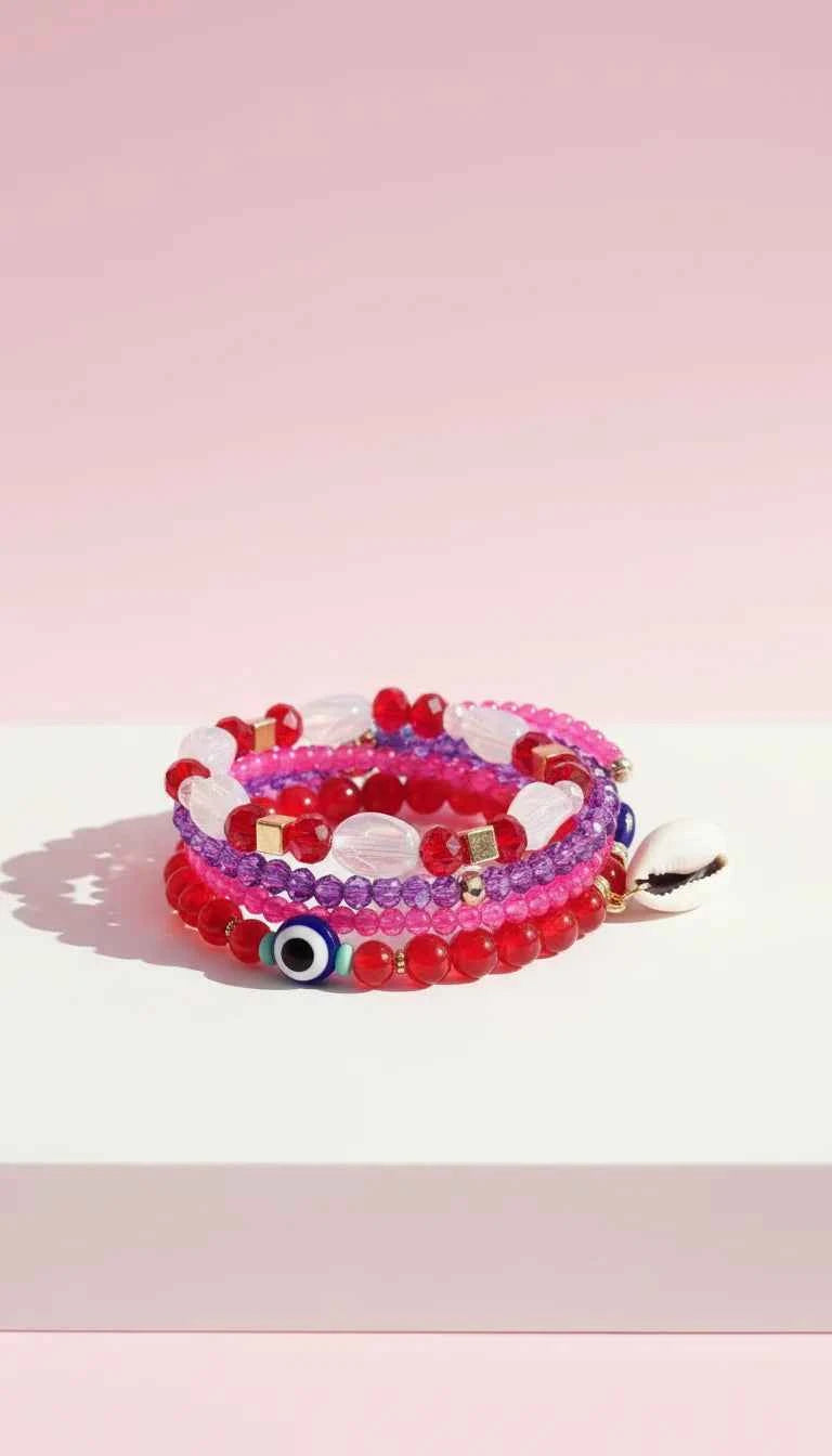 Shell Charm Ceramic Beaded Bracelet Set