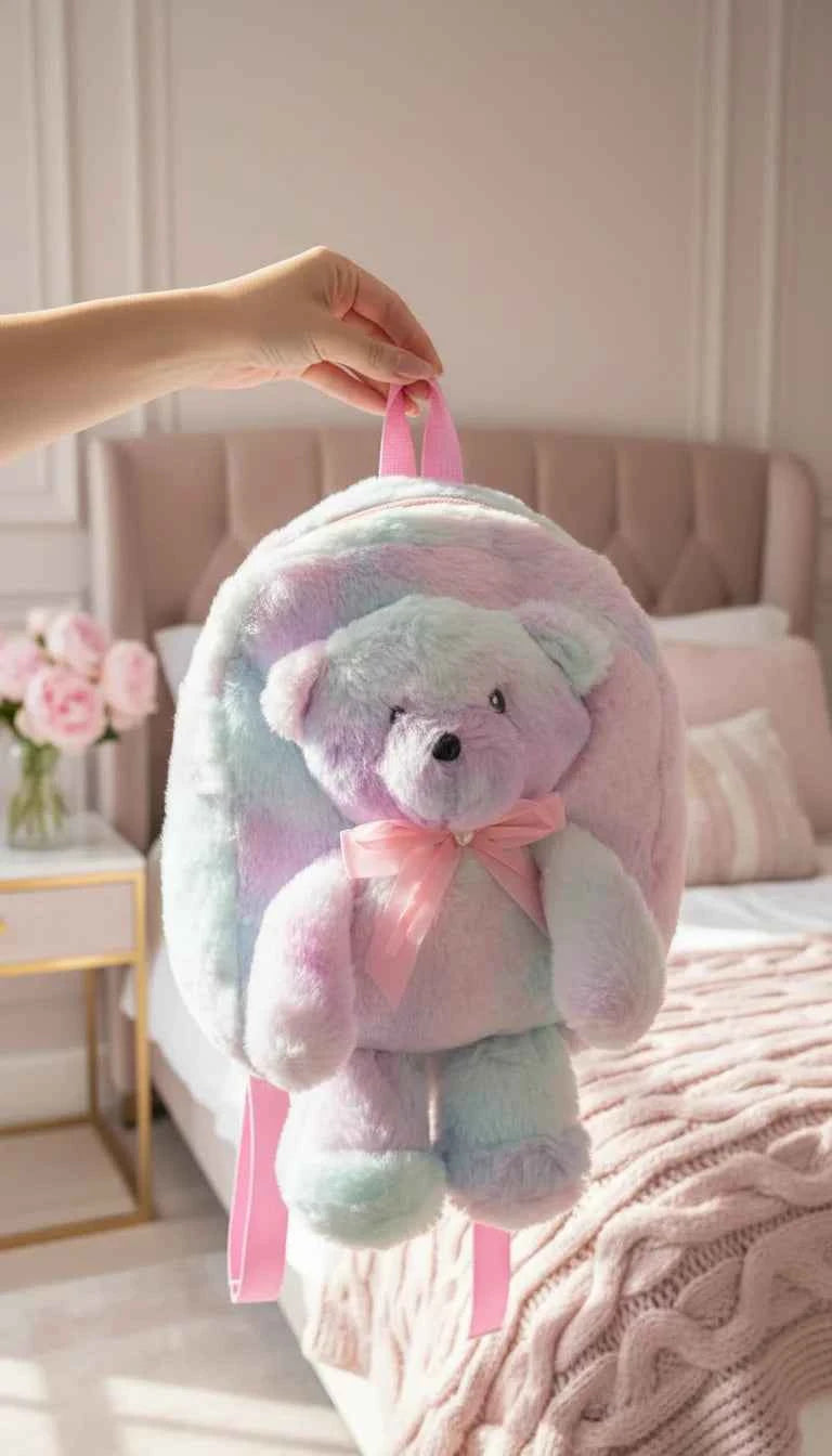 Plush Pastel Fluffy Teddy Bear Backpack