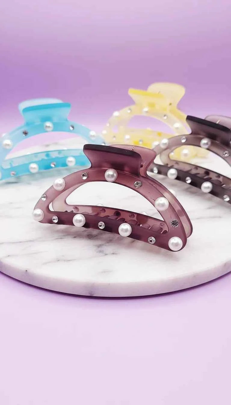 Pearl & Rhinestone Gradient Curved Hair Clamps Pack of 12