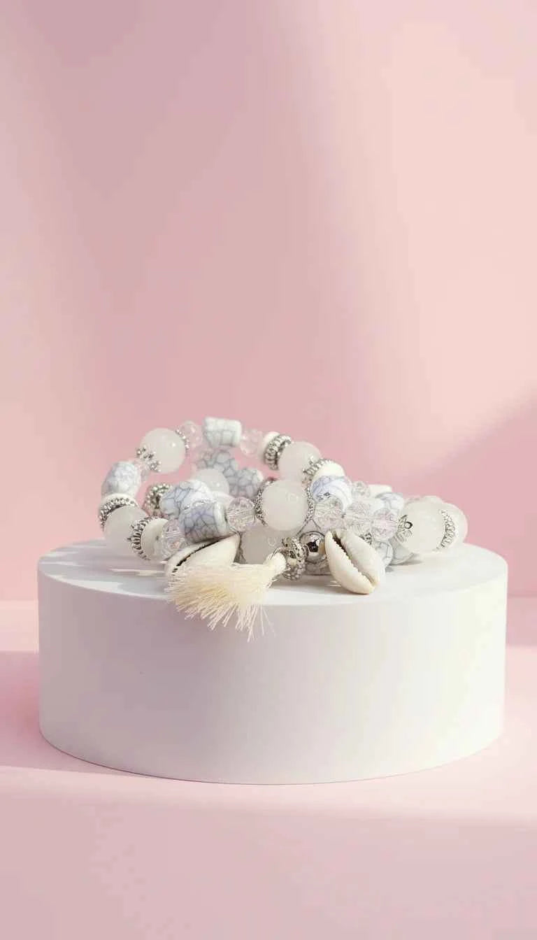 Shell & Tassel Charm Ceramic Beaded Bracelet Set