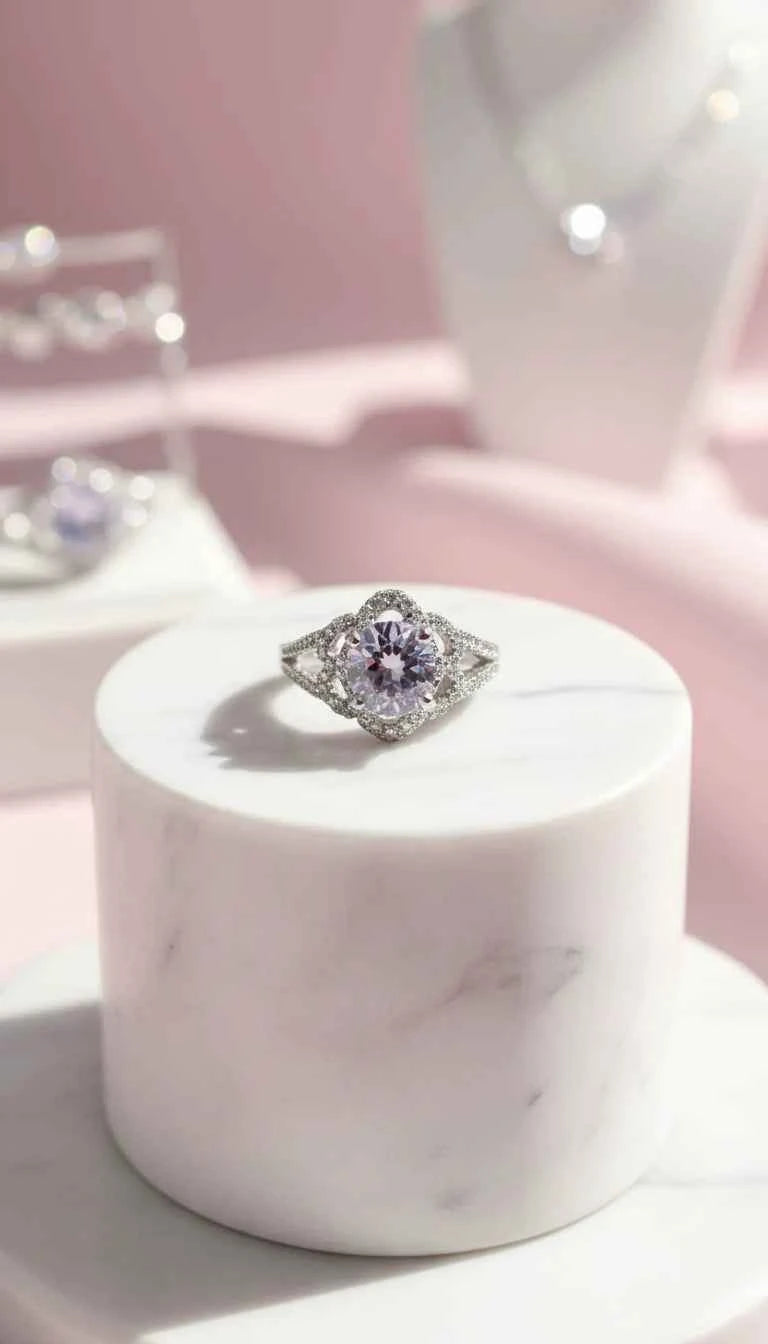 Flower Crystal Ring Silver Box set of 12