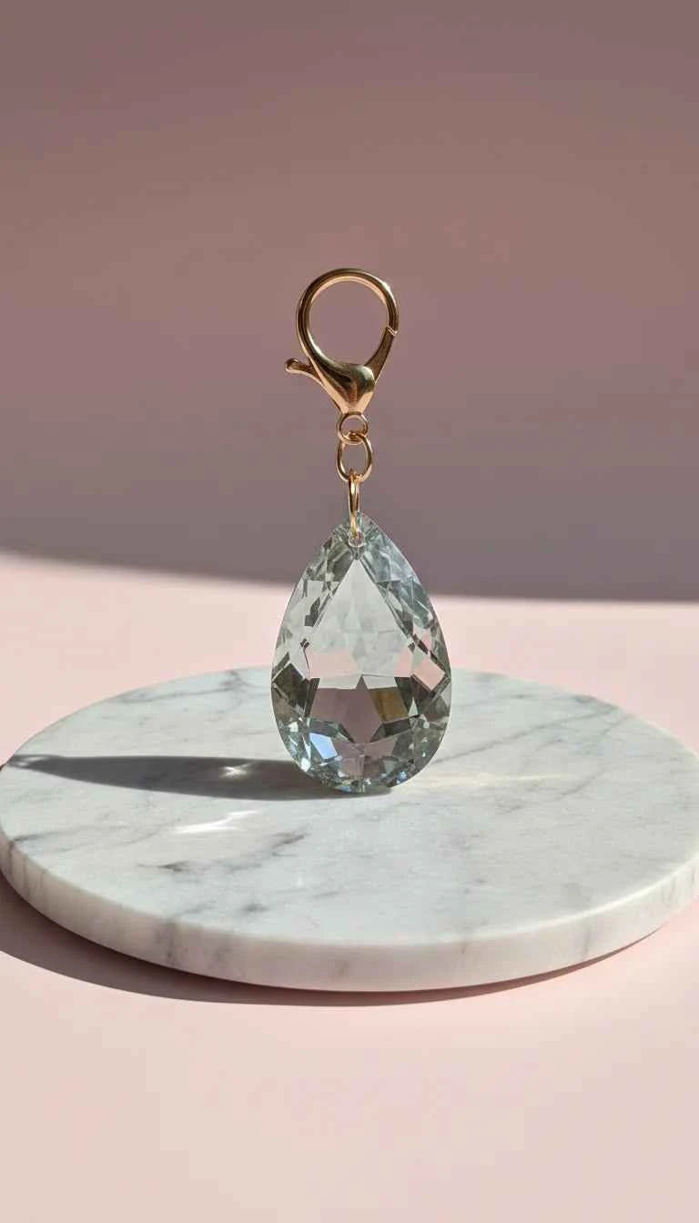 Faceted Crystal Teardrop Key Ring