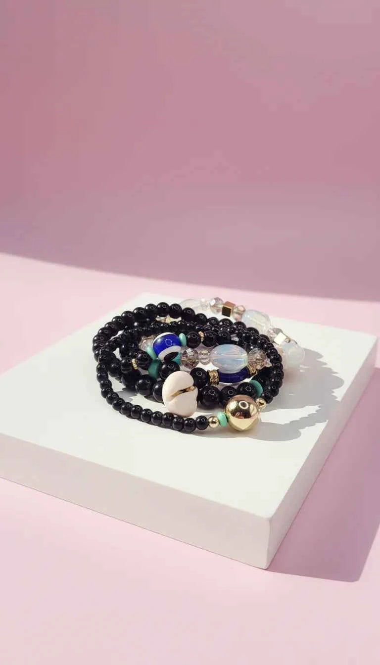 Shell Charm Ceramic Beaded Bracelet Set