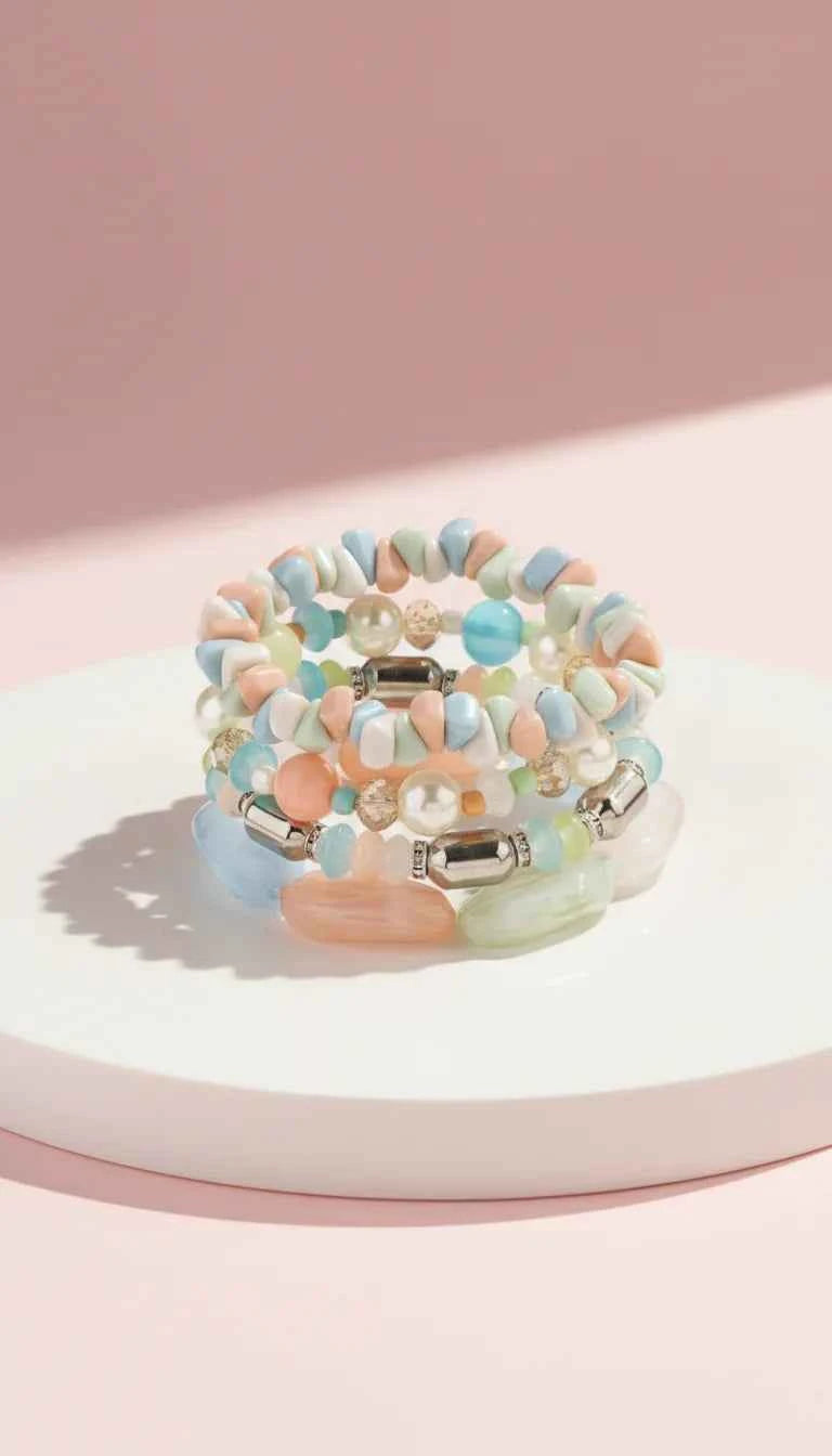 Pearl Charm Ceramic Beaded Bracelet Set