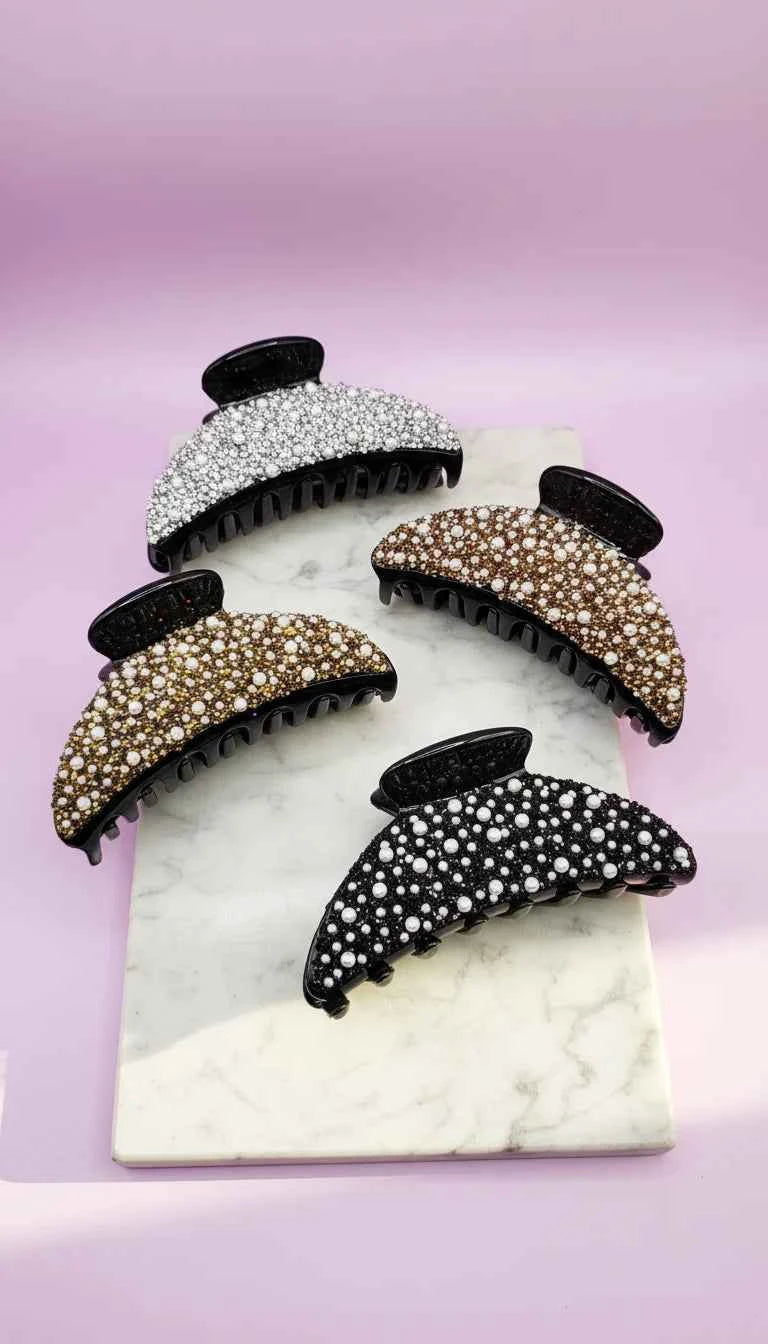 Pearl Rhinestone Hair Clamps Pack of 12