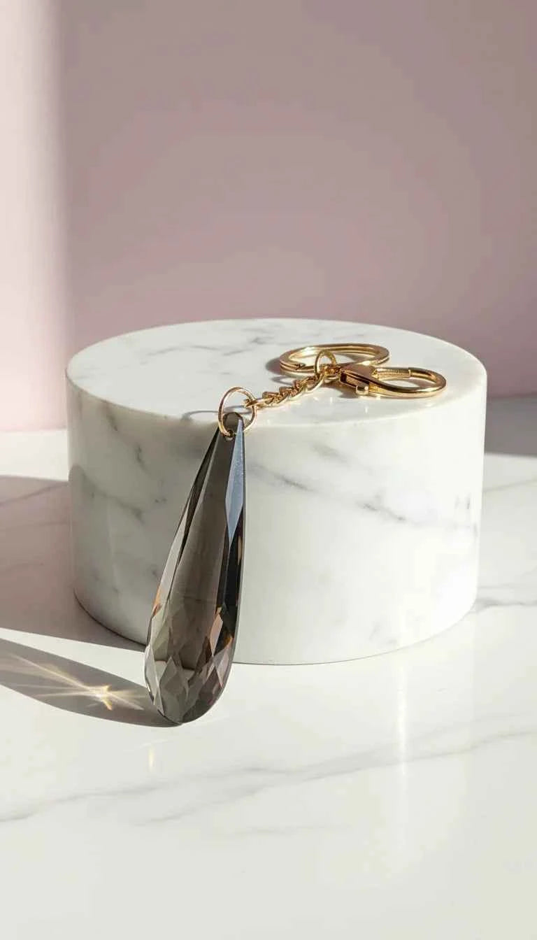 Faceted Glass Tear Drop KeyRing