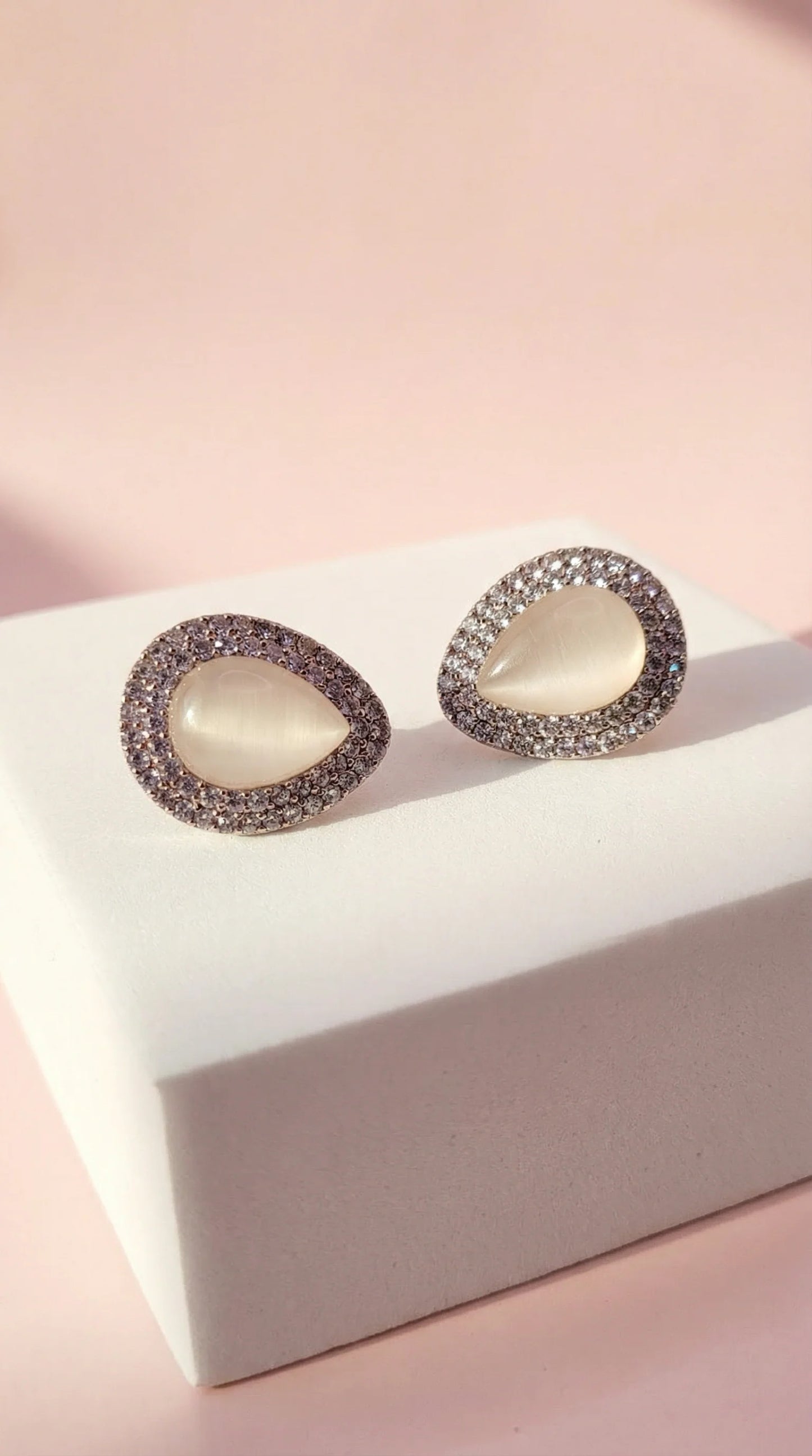 White Teardrop Crystal Non Pierced Clip On Earrings